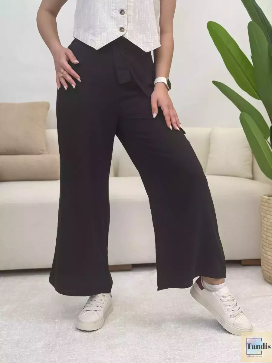 شلوارمشکی لینن کمربند دار