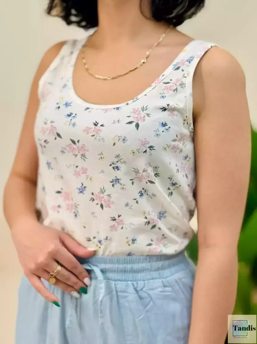 تاپ گلدار(سفید/سبز)
