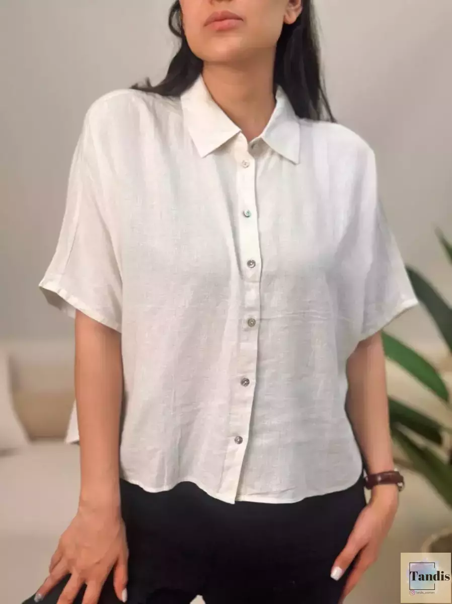 شومیز لینن آستین کوتاه(شیری)