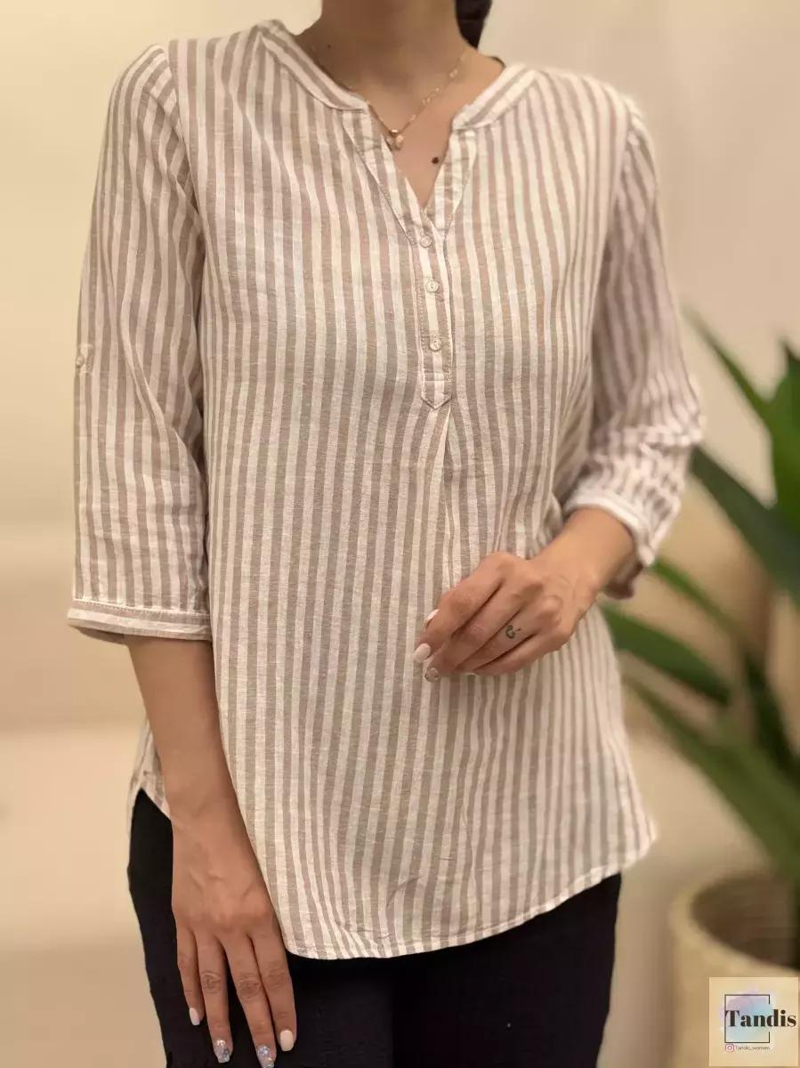 شومیز لینن راه راه جلو بسته