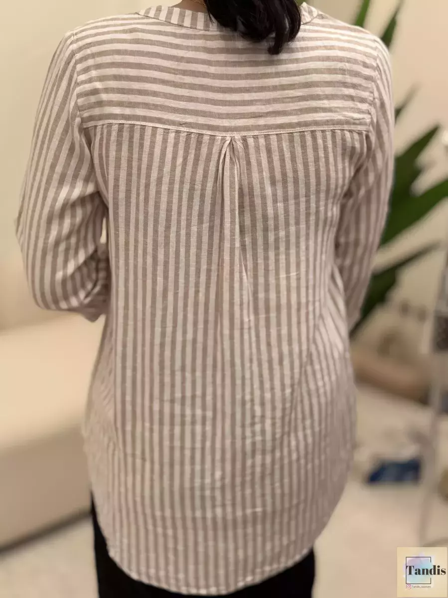 شومیز لینن راه راه جلو بسته