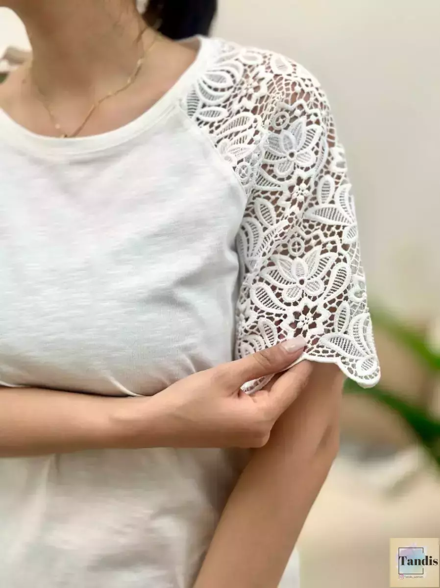 تیشرت سفید آستین گیپور heine