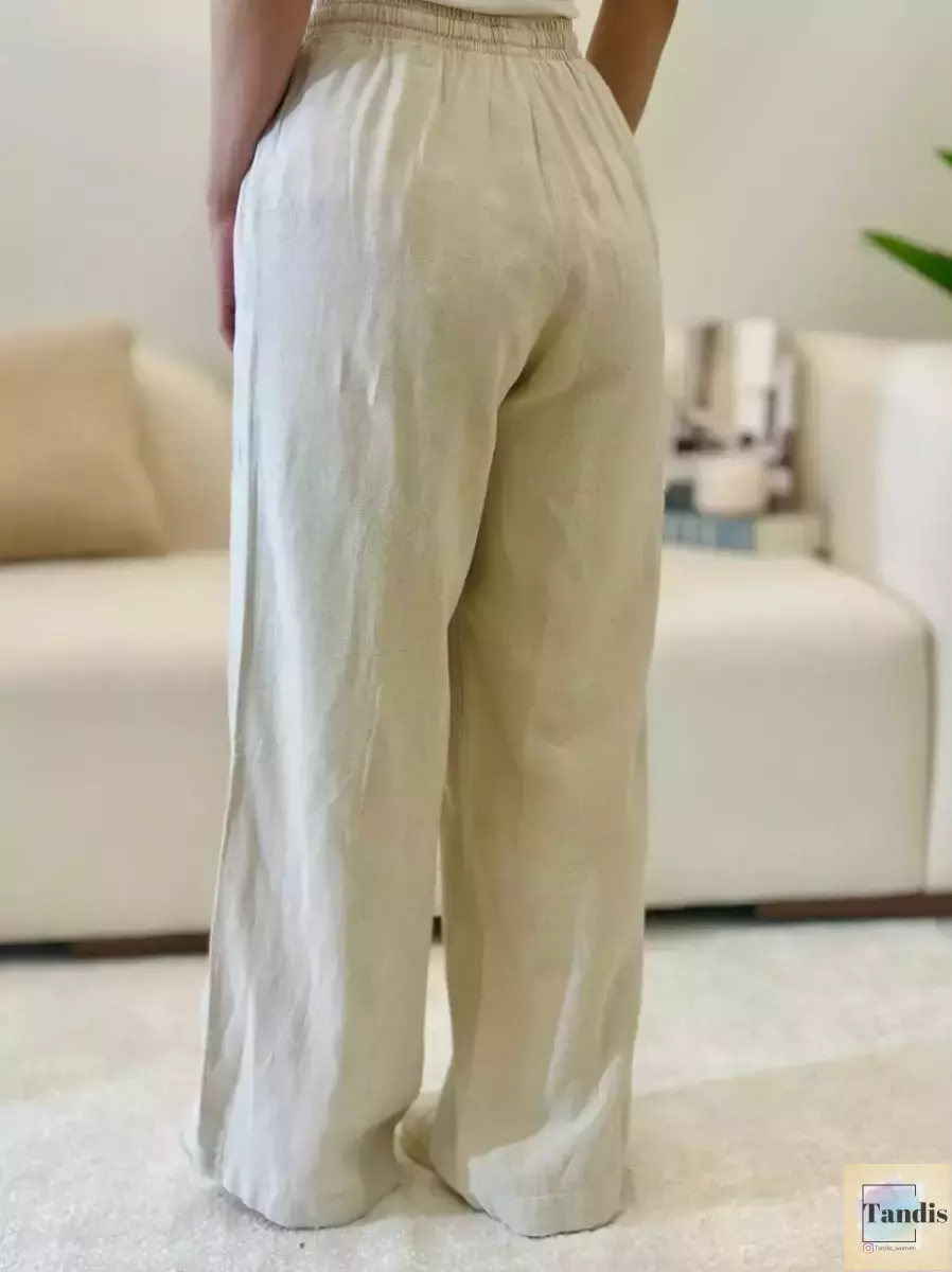 شلوارلینن کرم وسفید