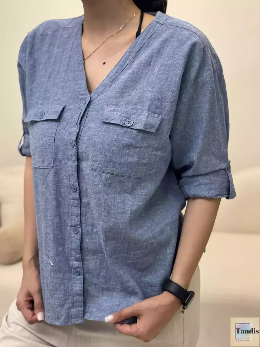 شومیز لینن دوجیب h&m