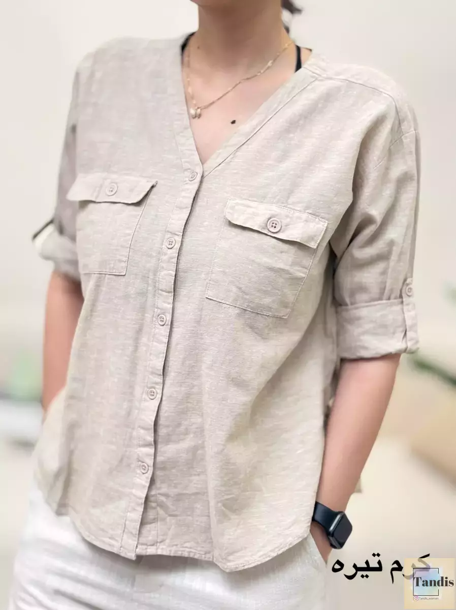 شومیز لینن دوجیب h&m
