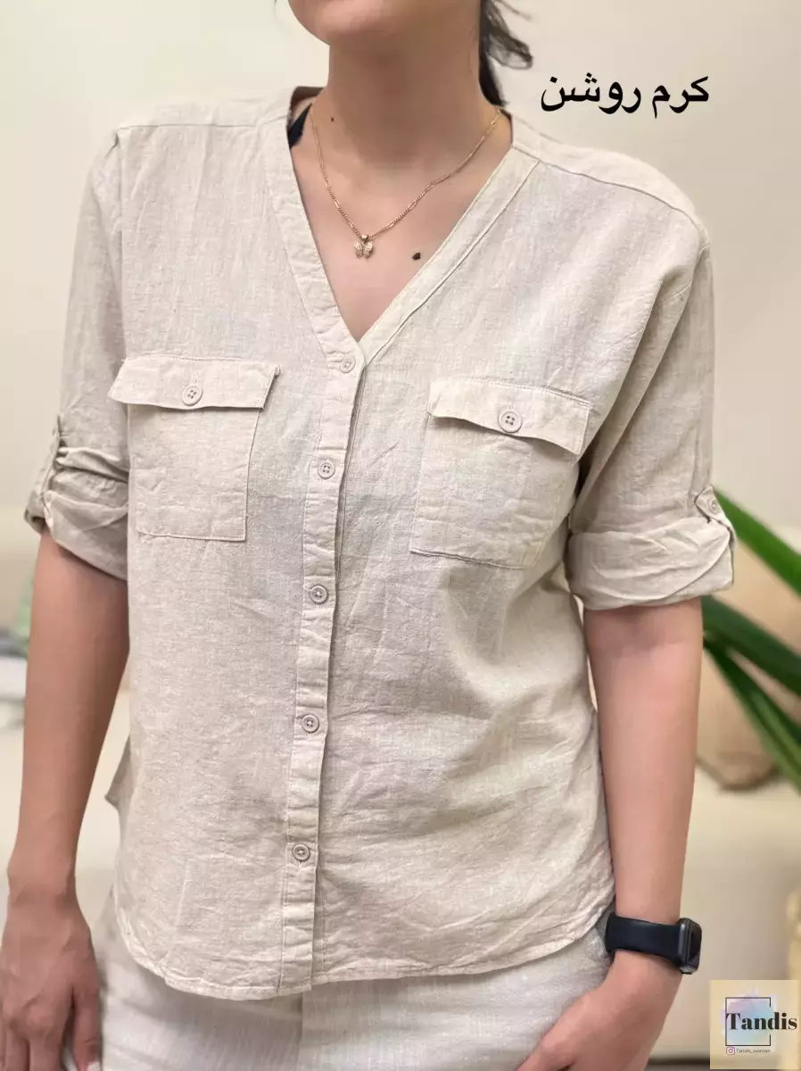 شومیز لینن دوجیب h&m