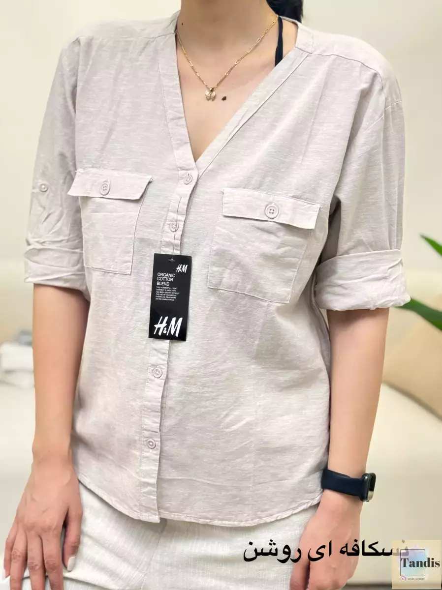 شومیز لینن دوجیب h&m