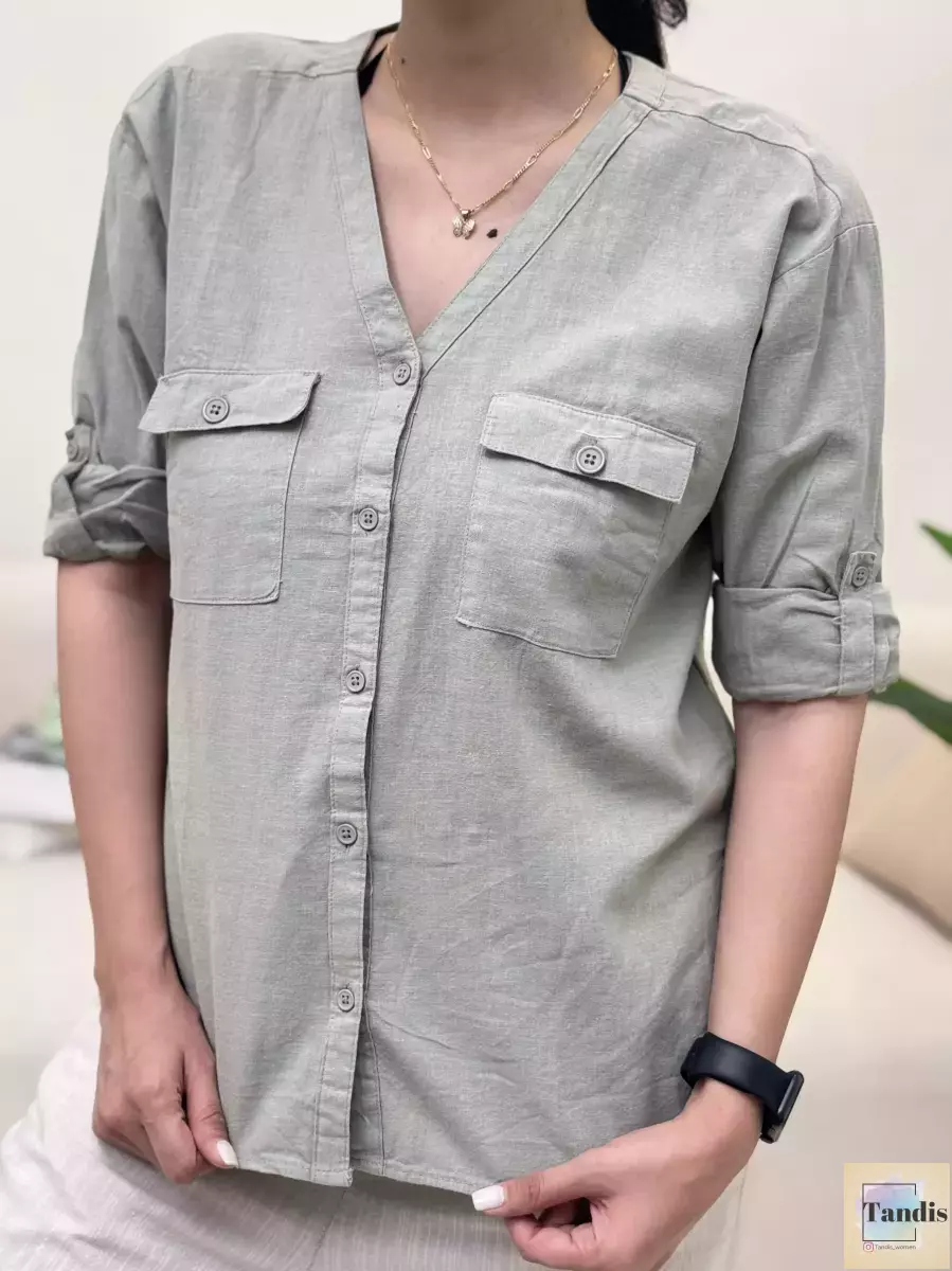 شومیز لینن دوجیب h&m