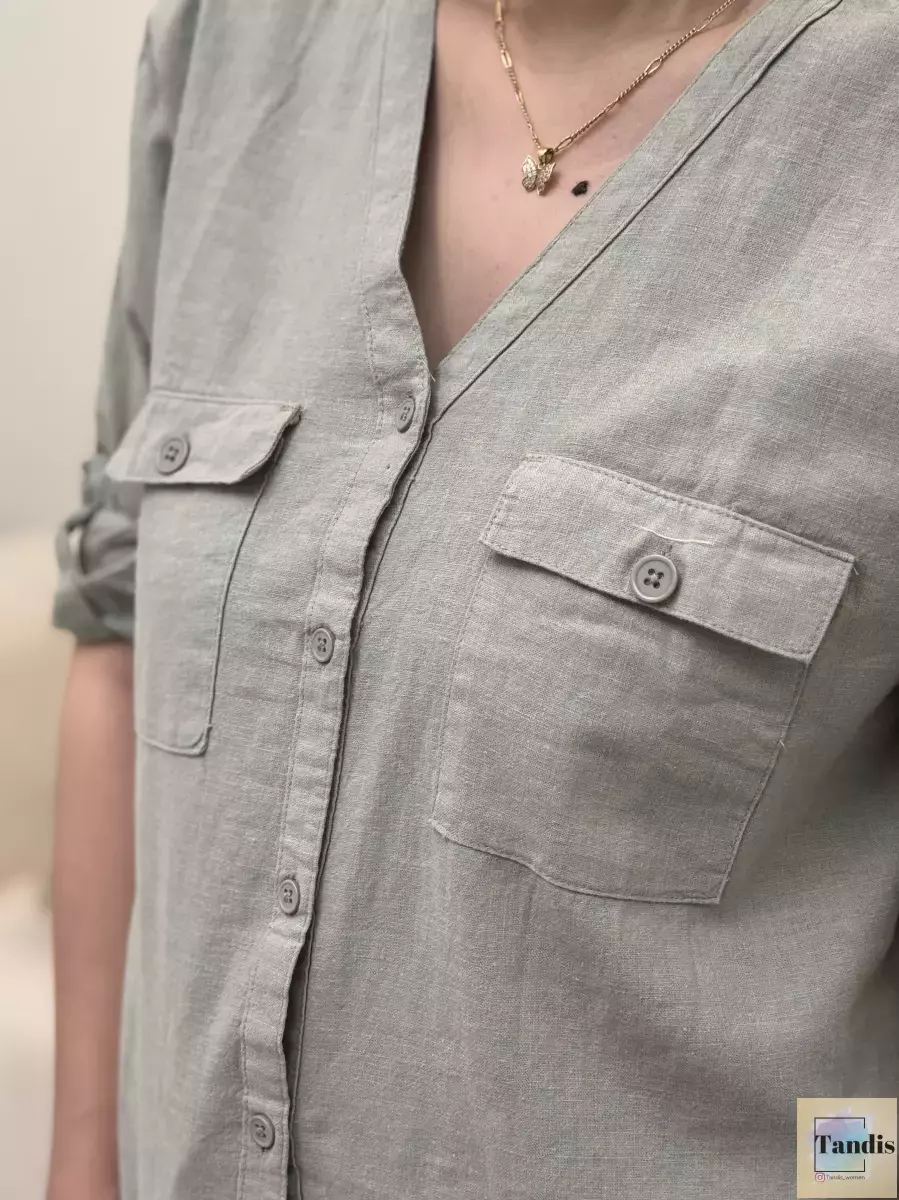 شومیز لینن دوجیب h&m