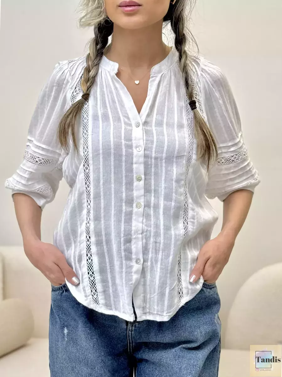 شومیز سفید مشکی گیپوردار