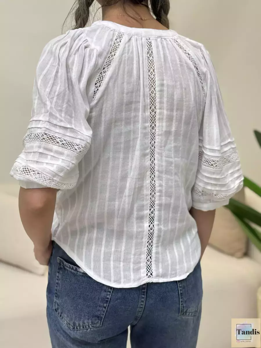 شومیز سفید مشکی گیپوردار