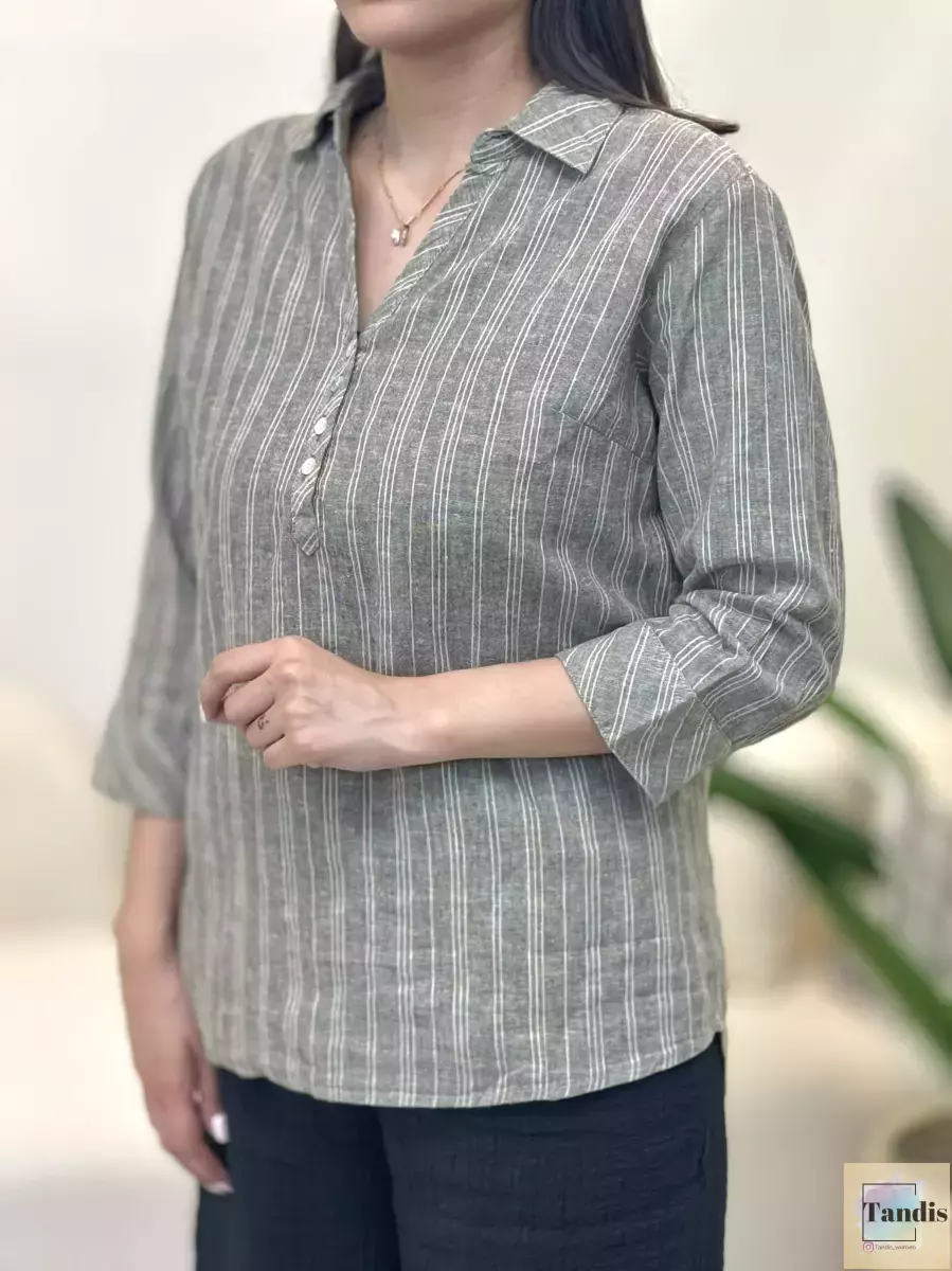 شومیز سبز راه راه جلوبسته