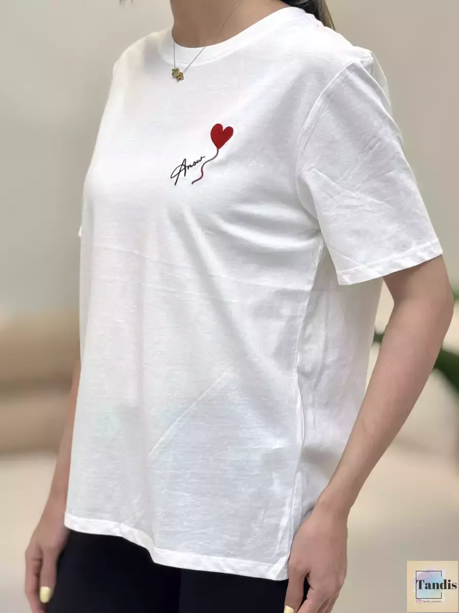 تیشرت سفید vila قلب گلدوزی