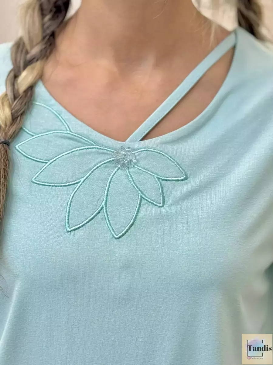 تیشرتlady(سبزآبی/سفید)