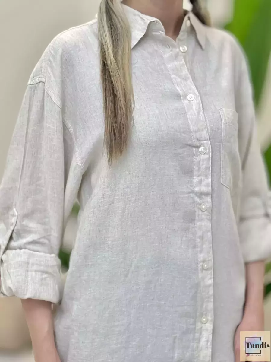 شومیز لینن کرم ساده
