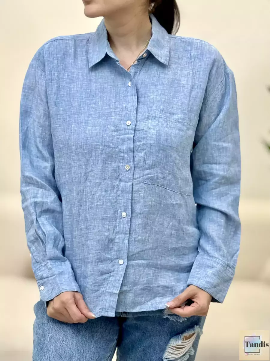 شومیز لینن تک جیب (طوسی/آبی/نارنجی)
