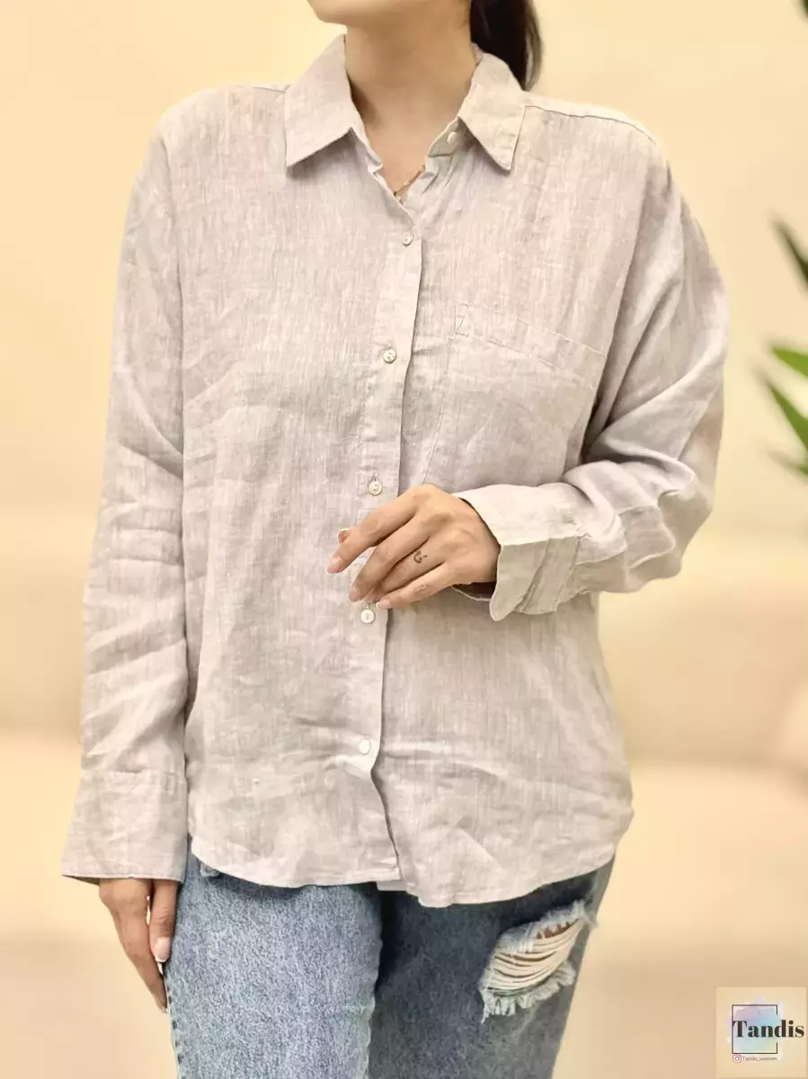 شومیز لینن تک جیب (طوسی/آبی/نارنجی)