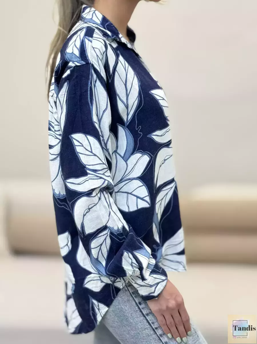شومیز طرحدار سرمه ای طرح برگ