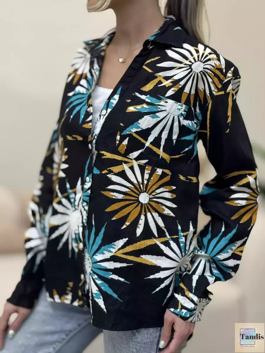 شومیز مشکی گل رنگی