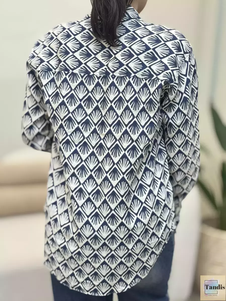 شومیزطرح کرم سرمه ای برگ لوزی