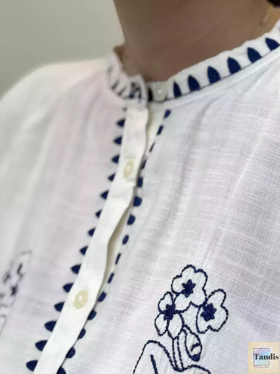 شومیز آستین بلند گلدوزی سرمه ای