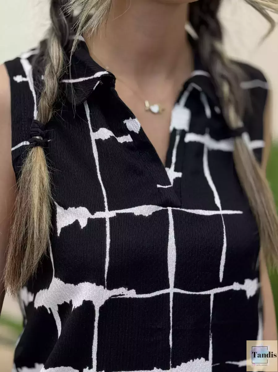شومیز آستین حلقه ای مشکی سفید