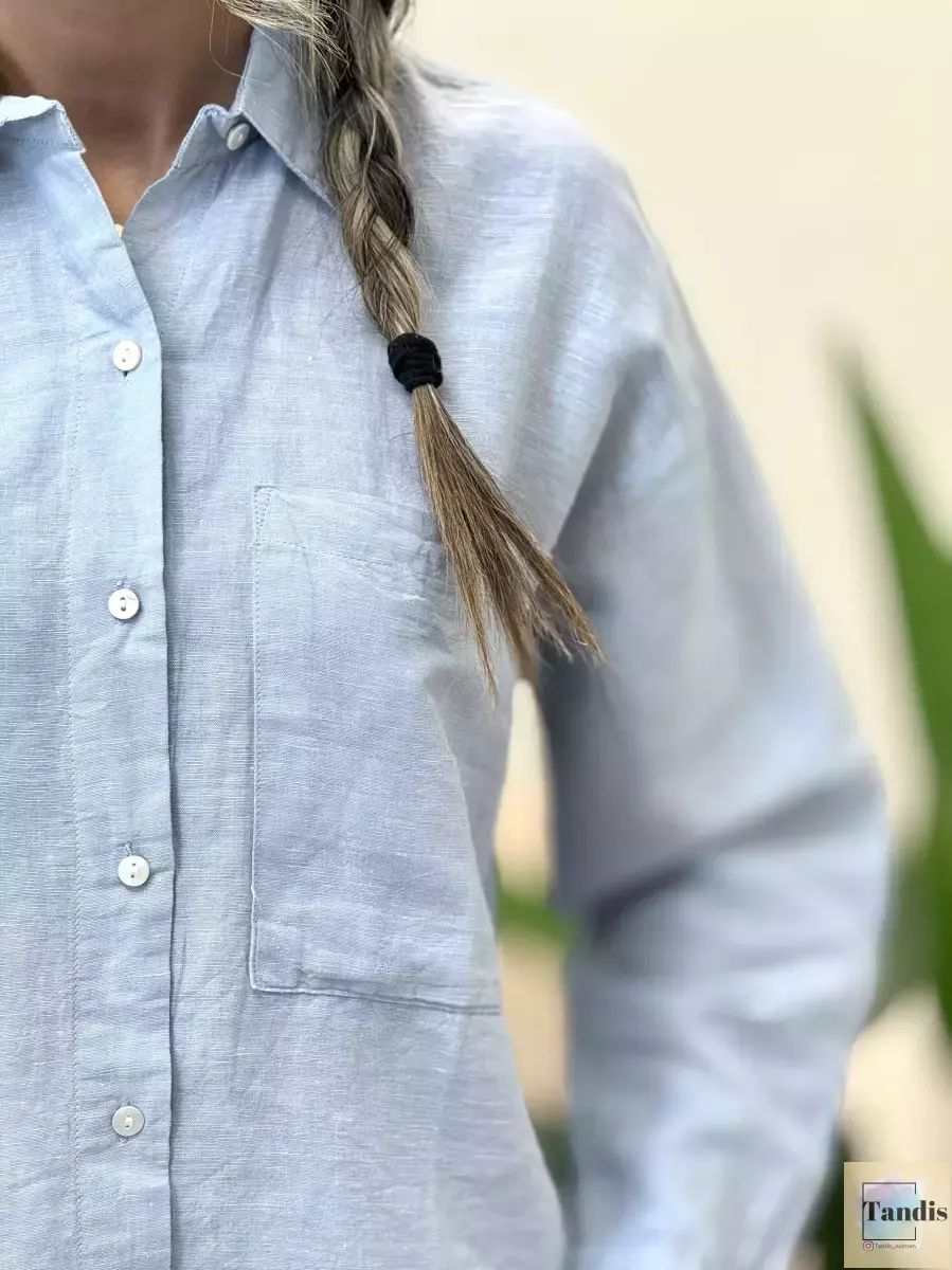 شومیز لینن ساده olsen)ابی روشن/سرمه ای روشن/سرمه ای تیره