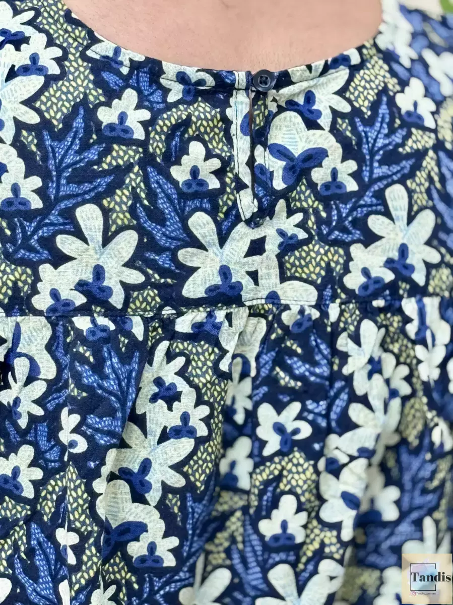 تاپ لینن گلدار آبی