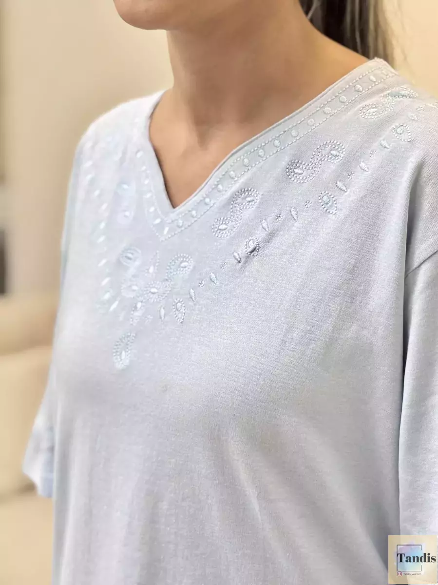 تیشرت یقه گلدوزی (3 رنگ)