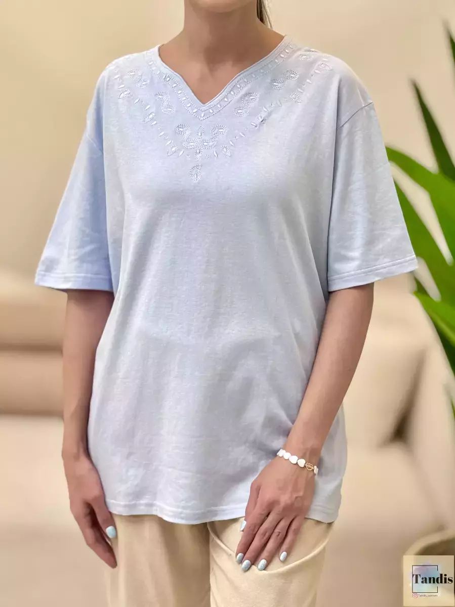 تیشرت یقه گلدوزی (3 رنگ)