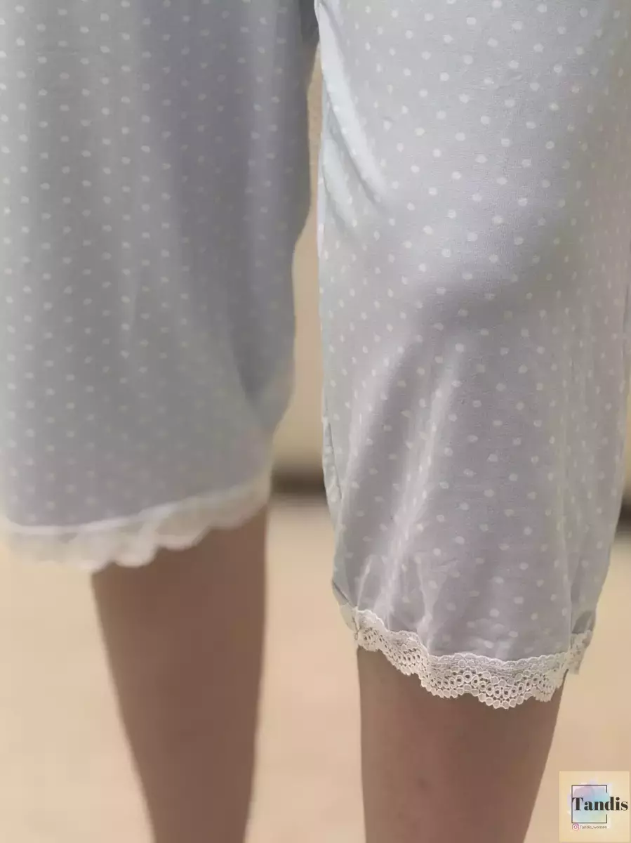 ست تیشرت شلوارک آبی خال دار