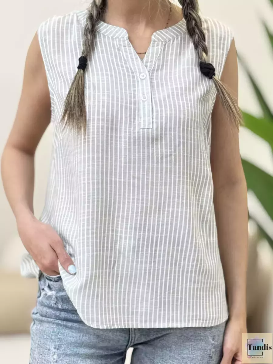 تاپ جلو دکمه راه راه(2رنگ)