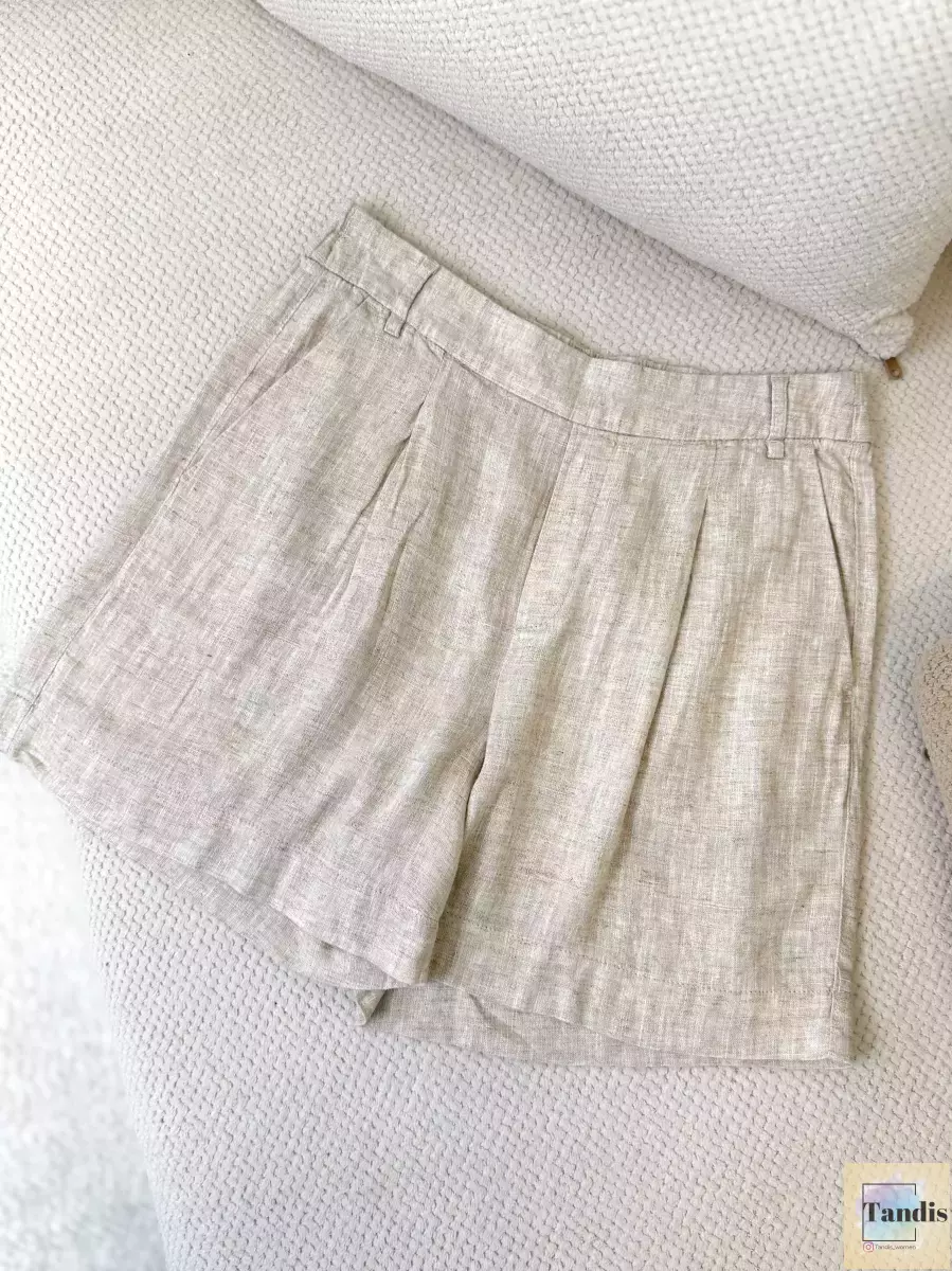 شلوارک لینن کرم و مشکی