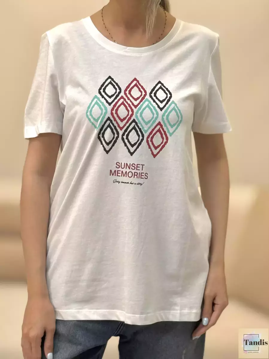 تیشرت طرح لوزی (سفید-سبز آبی)