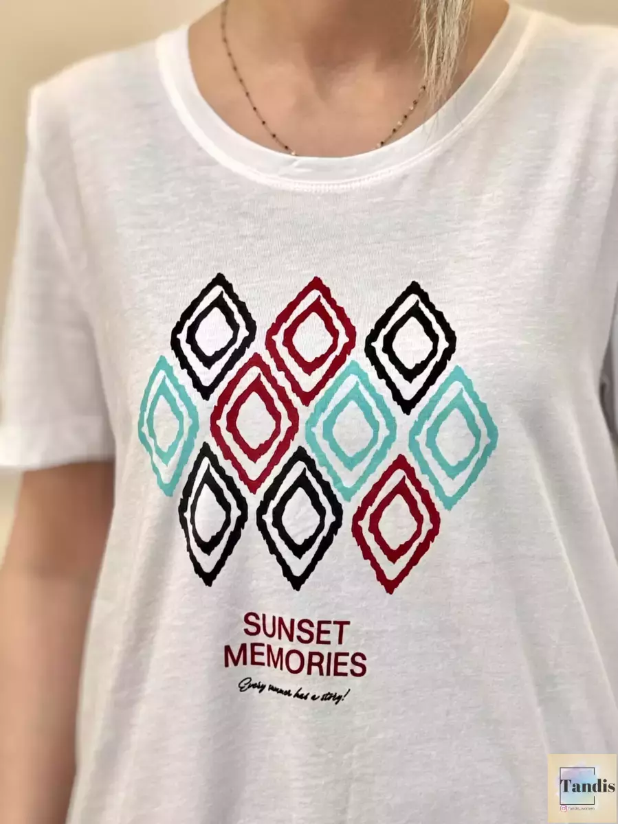 تیشرت طرح لوزی (سفید-سبز آبی)