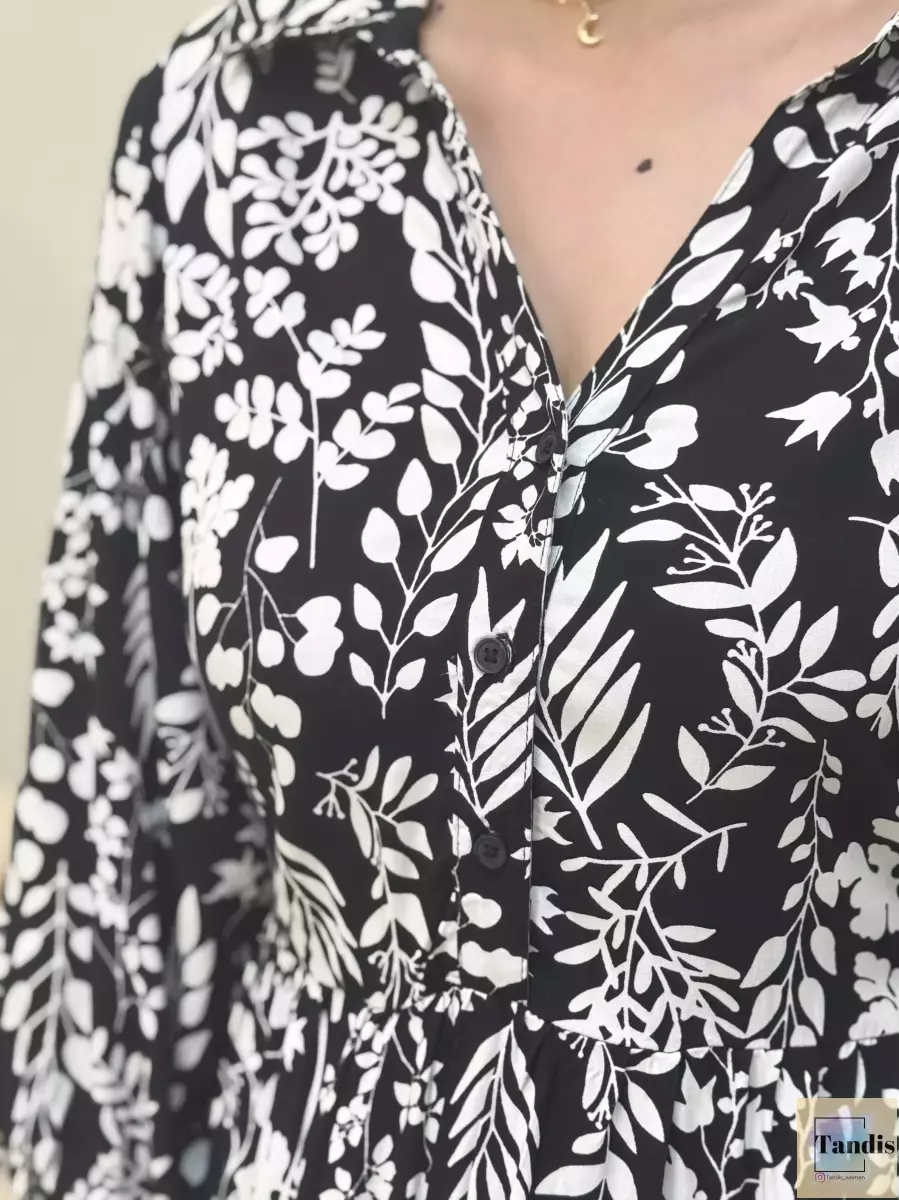 پیراهن آستین بلند مشکی طرحدار