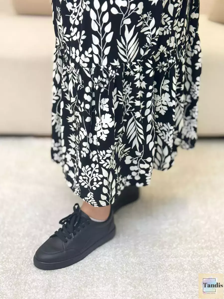 پیراهن آستین بلند مشکی طرحدار