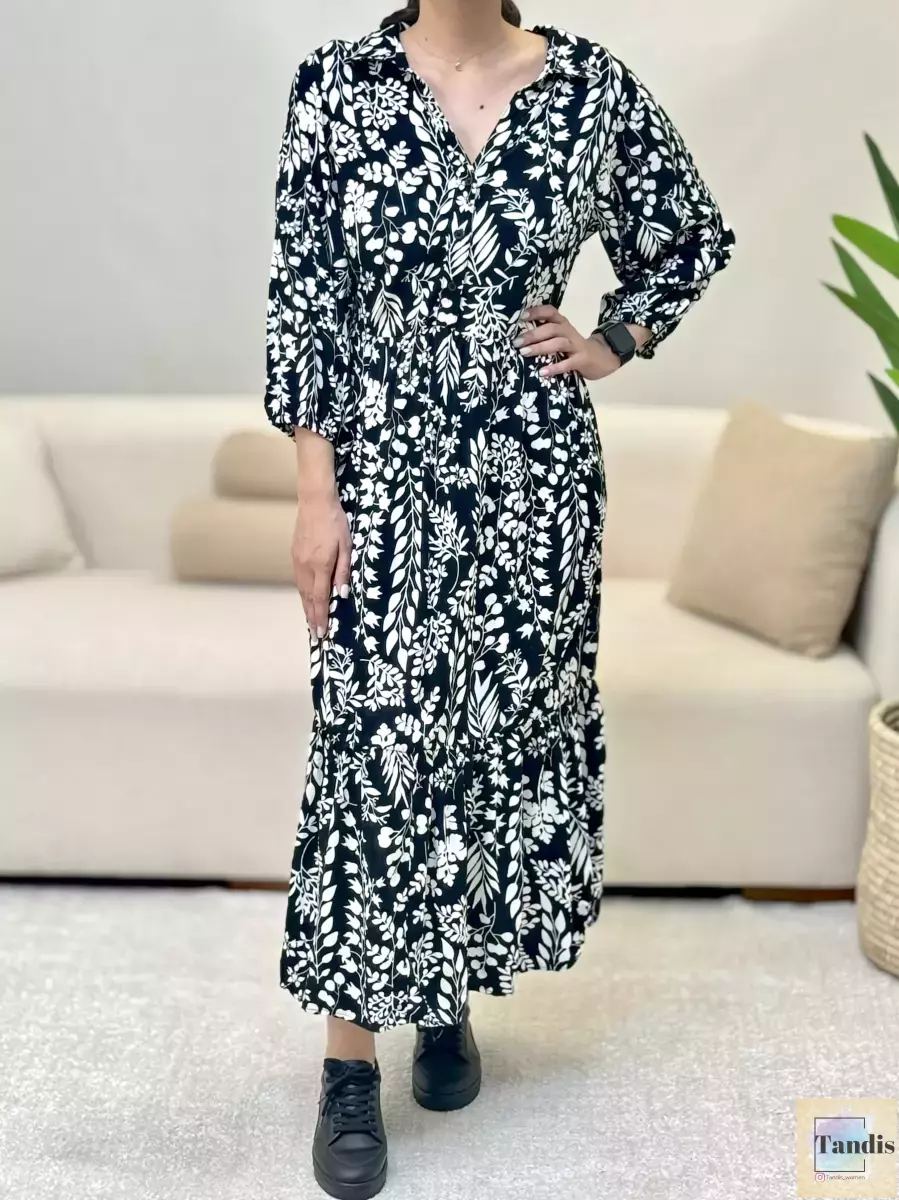 پیراهن آستین بلند مشکی طرحدار