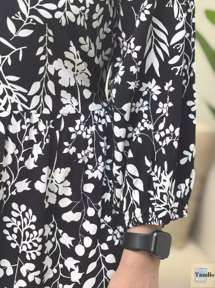 پیراهن آستین بلند مشکی طرحدار