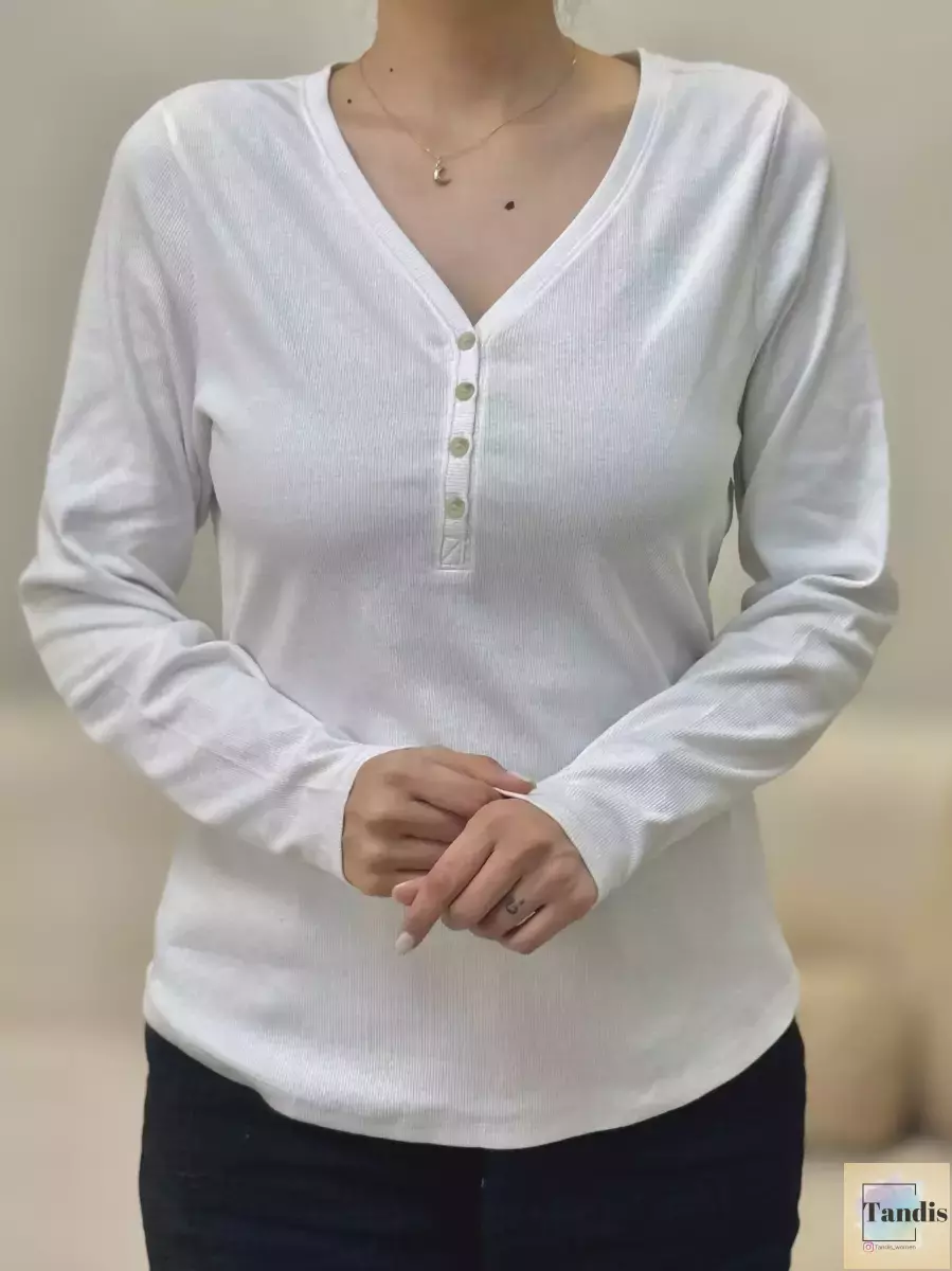 تیشرت آستین بلند جلو دکمه کبریتی