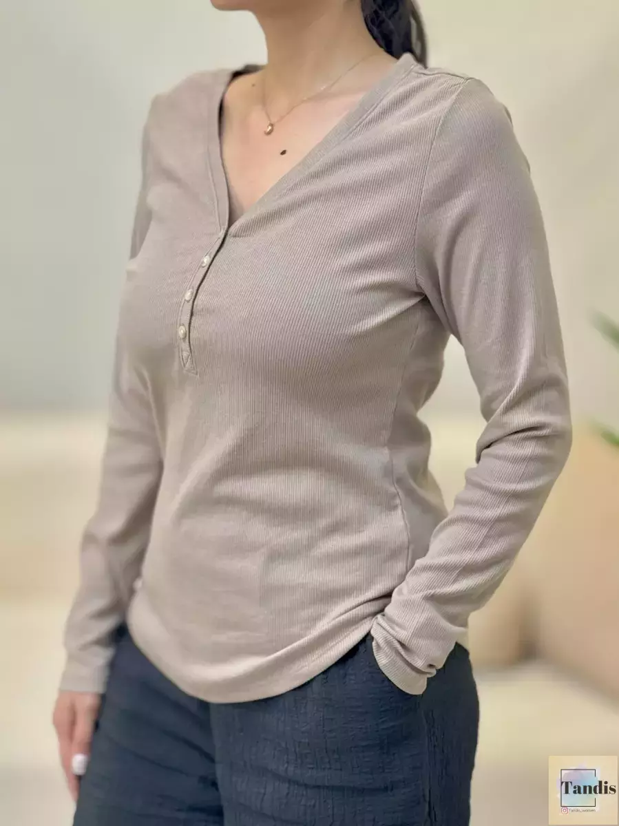 تیشرت آستین بلند جلو دکمه کبریتی