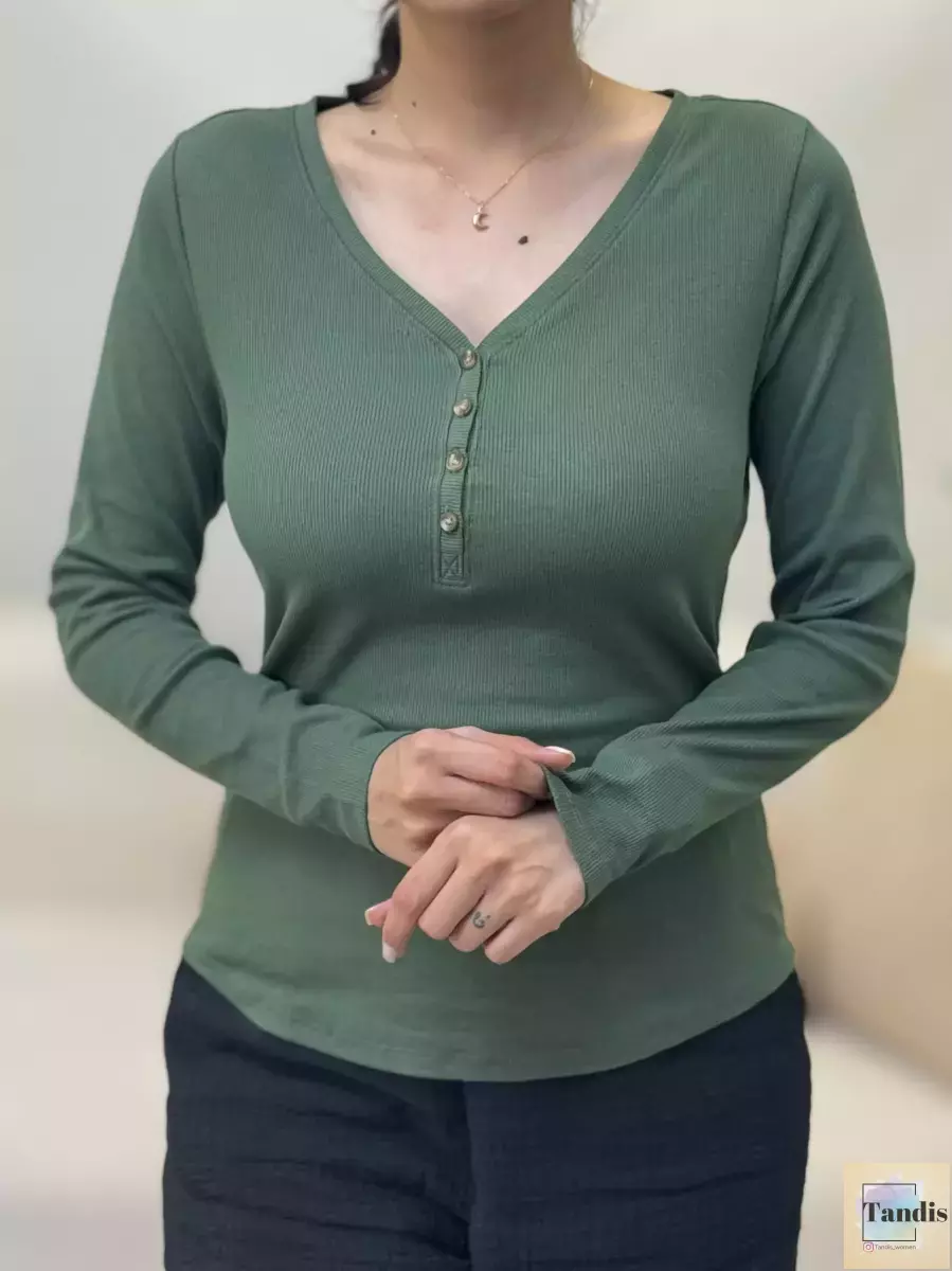 تیشرت آستین بلند جلو دکمه کبریتی