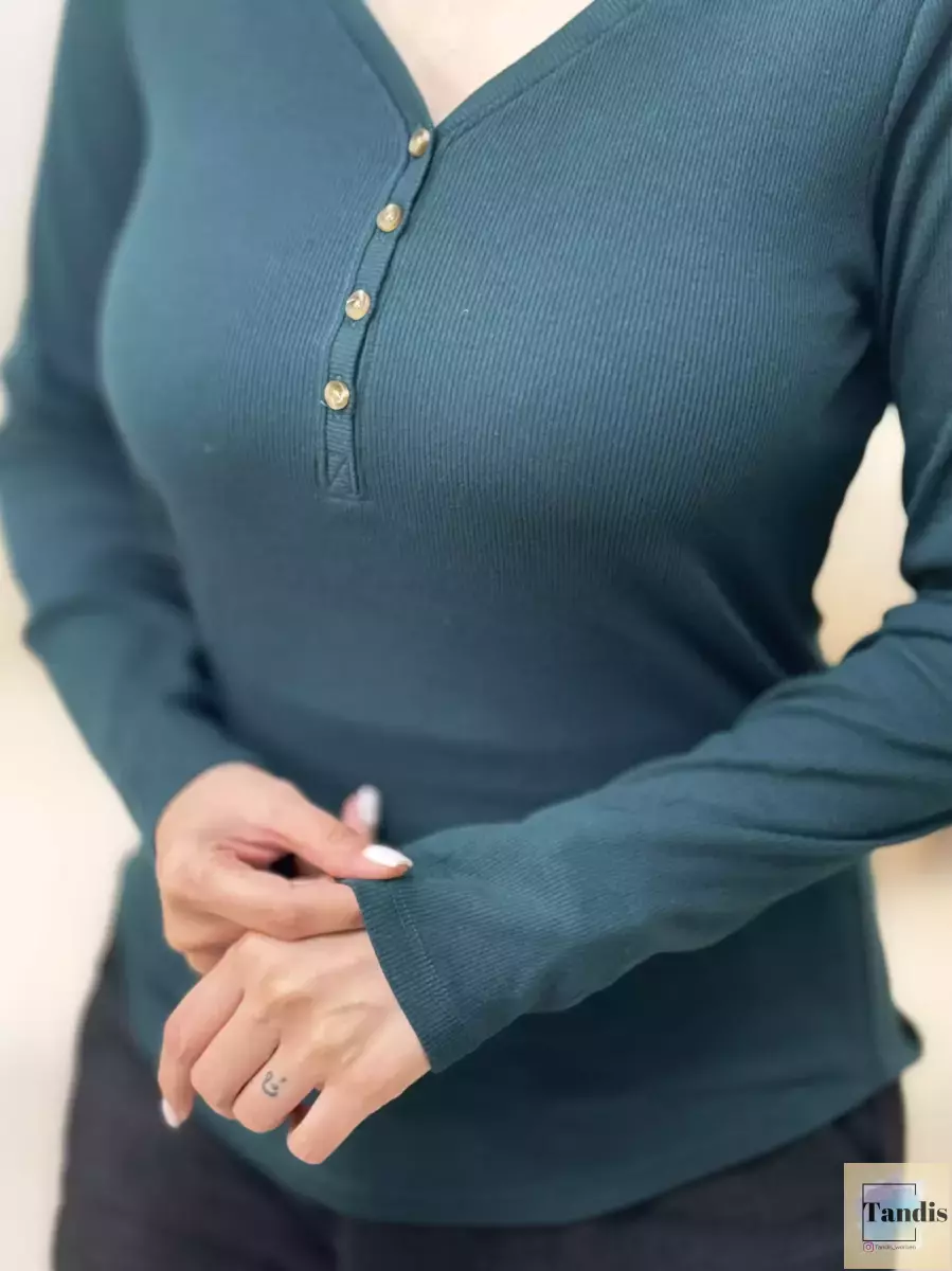 تیشرت آستین بلند جلو دکمه کبریتی