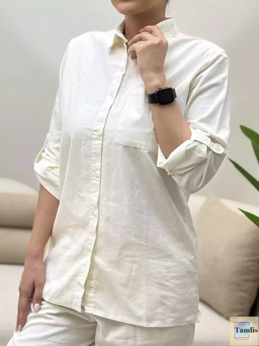 ست شومیز شلوار لینن شیری و سبز