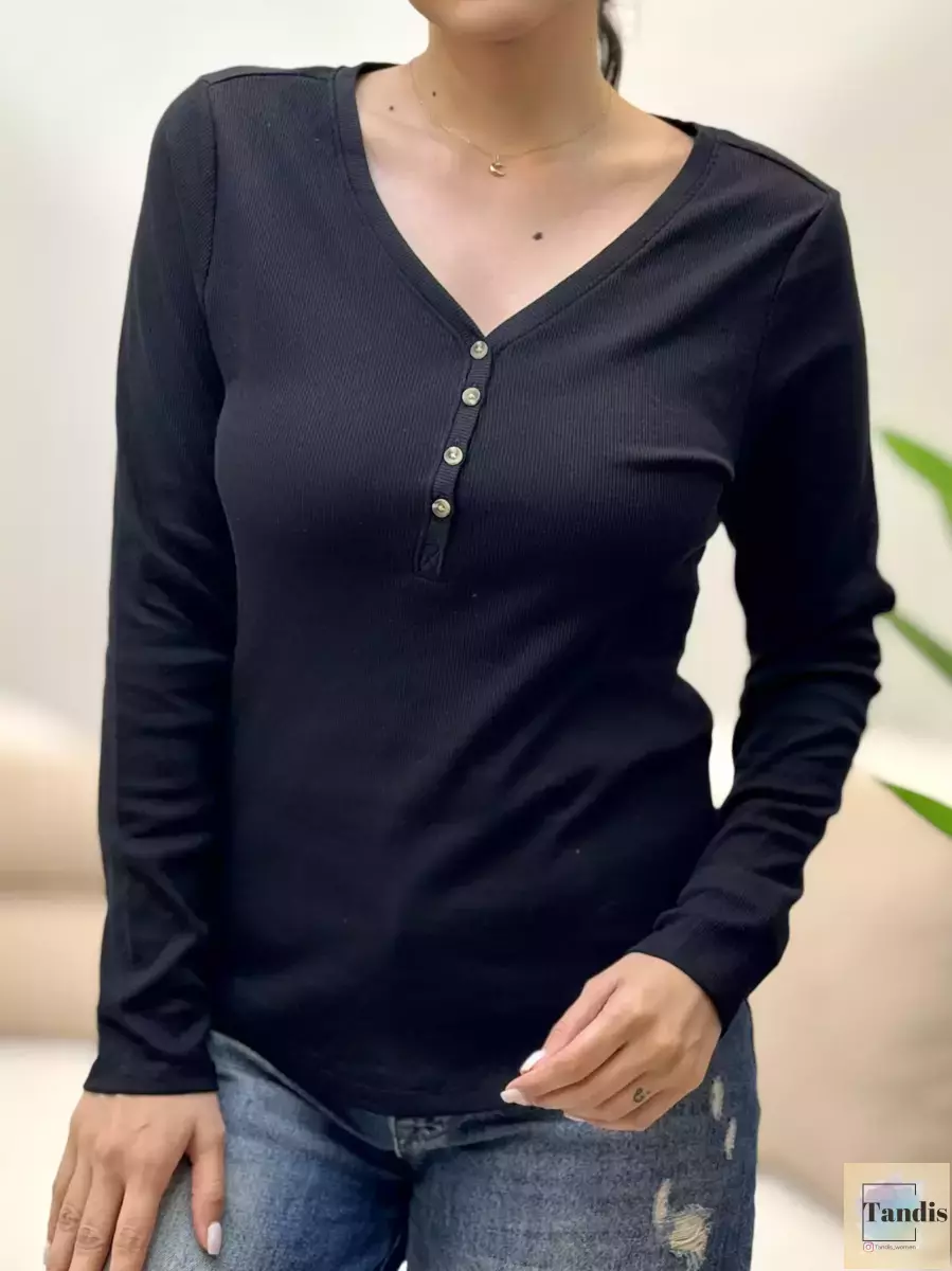 تیشرت آستین بلند جلو دکمه کبریتی