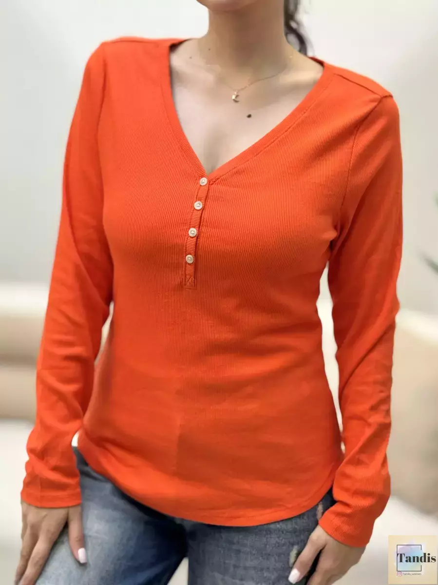 تیشرت آستین بلند جلو دکمه کبریتی