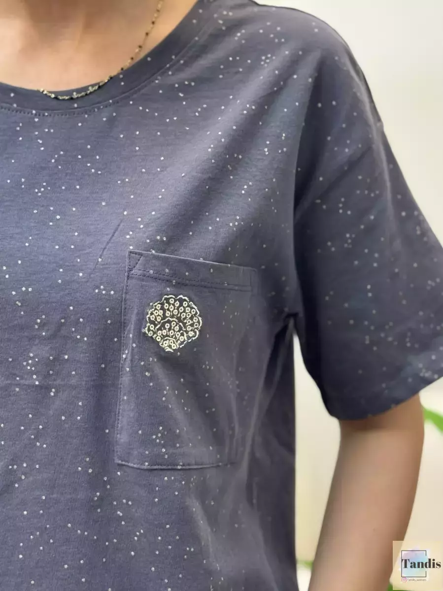 تیشرت طلاکوب طوسی تک جیب