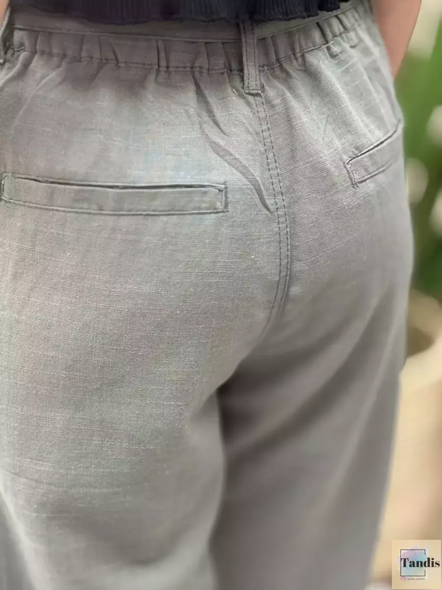 شلوار لینن سبز کمربنددار