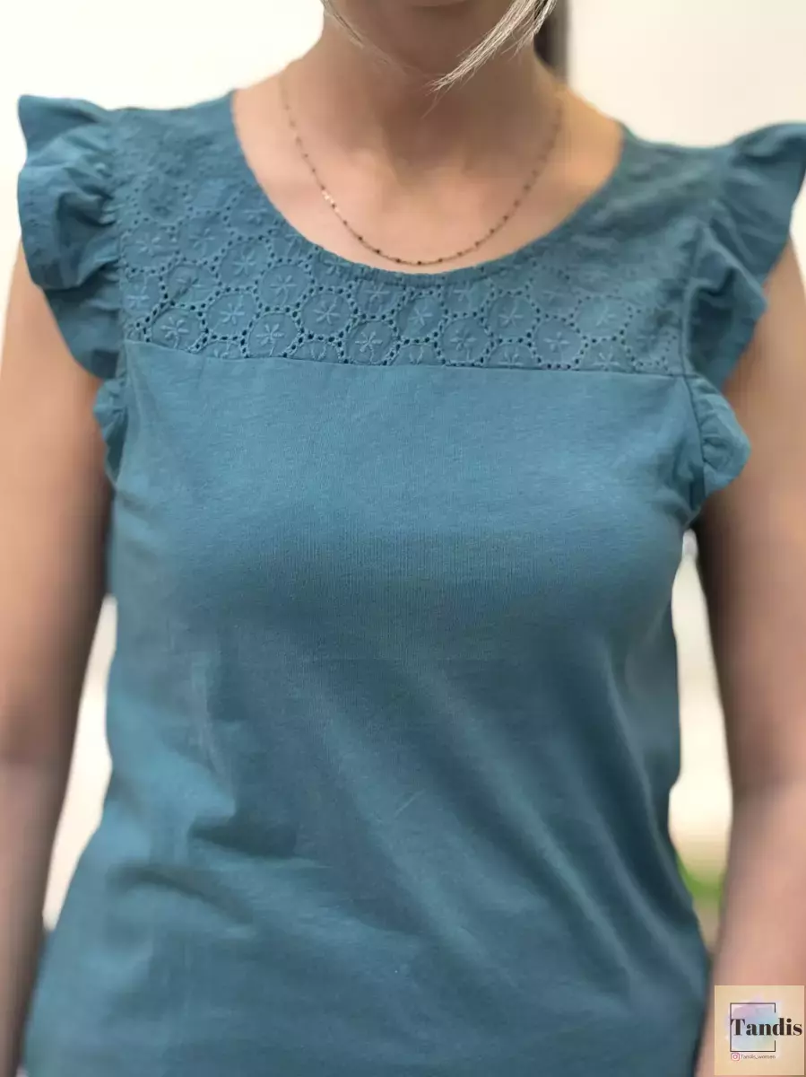 تاپ آستین چین دار (گلبهی/سبز)