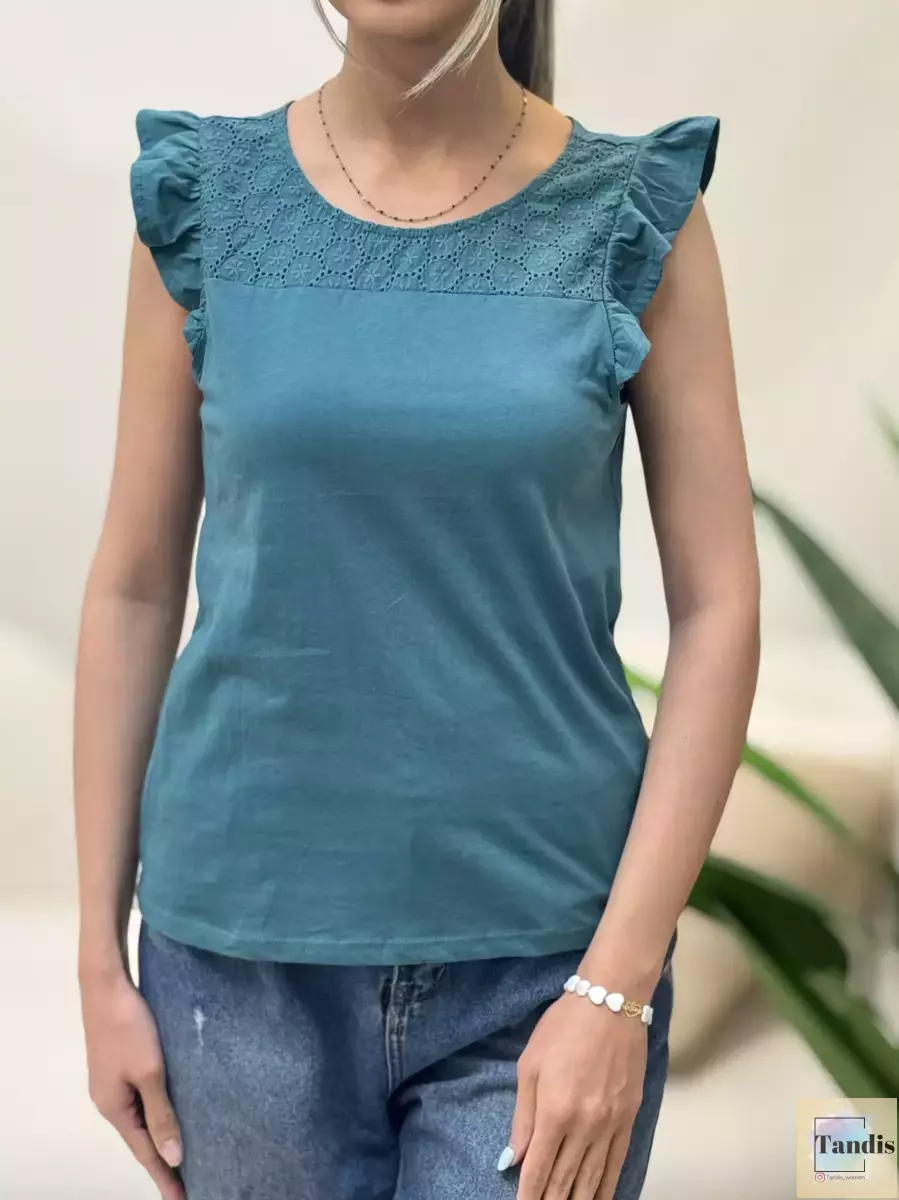 تاپ آستین چین دار (گلبهی/سبز)